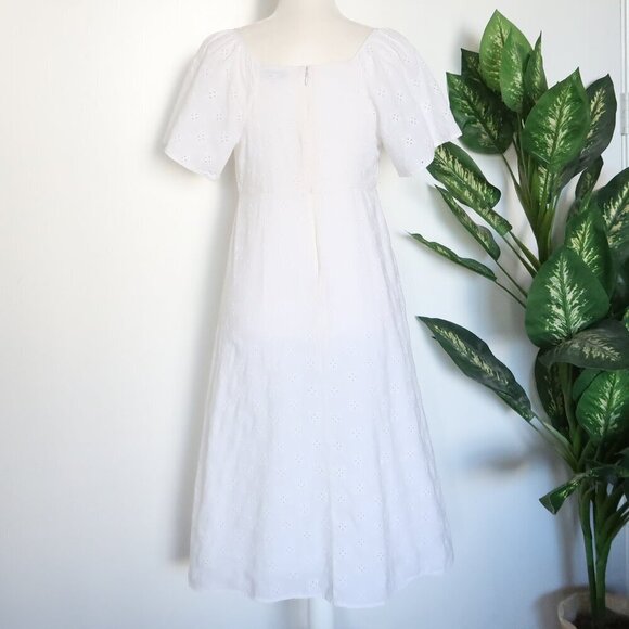 Madewell White Cotton Eyelet Embroidery Tie Front Keyhole A-line Midi Dress 2 - Picture 10 of 15